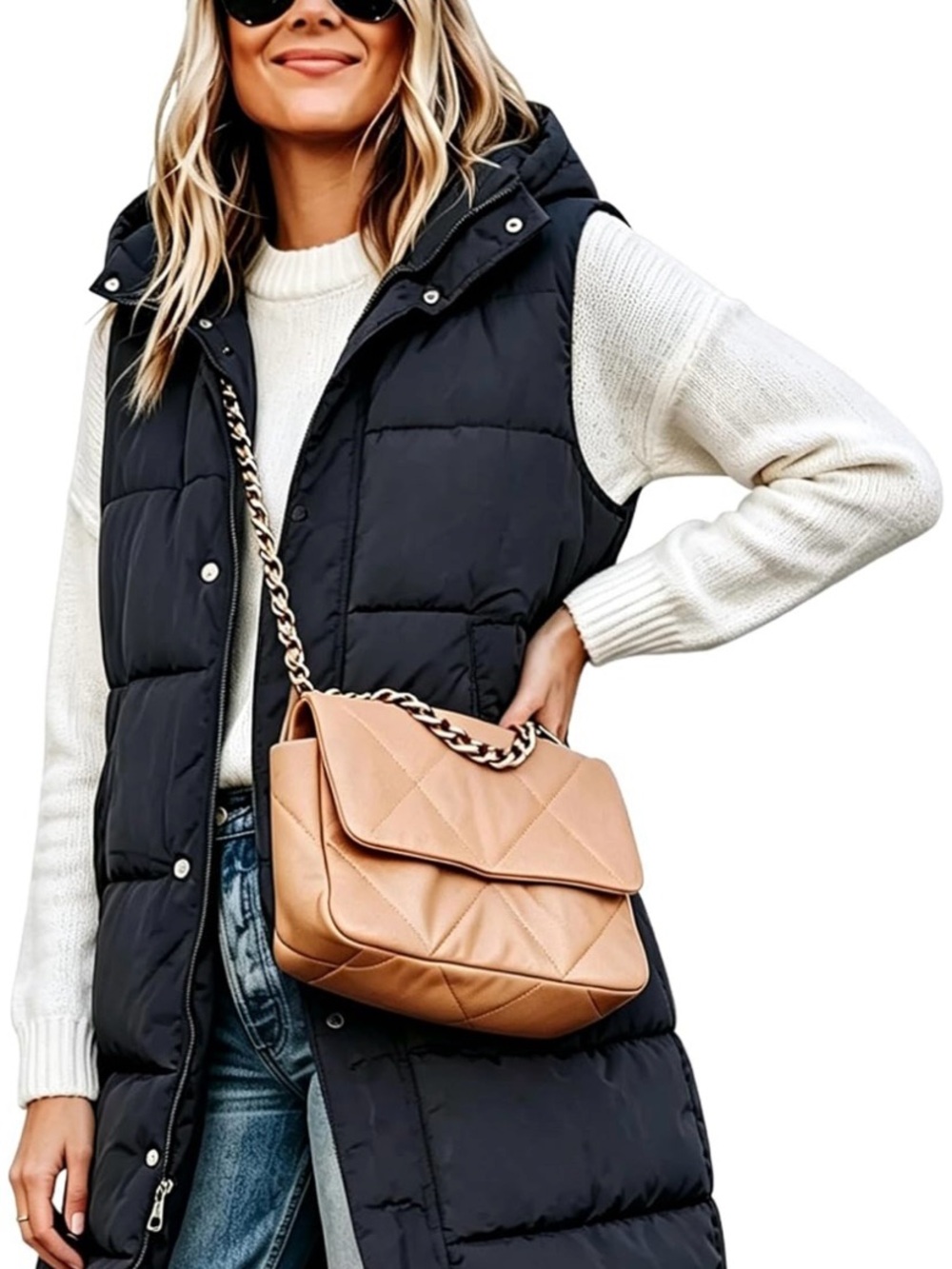 Long Sleeveless Quilted Padded Vest